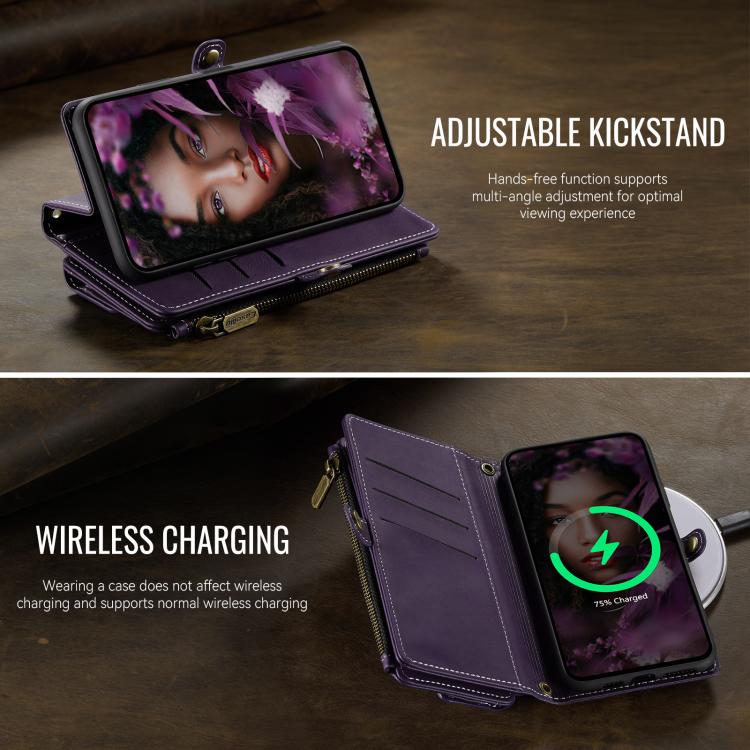 For iPhone XS Max CaseMe C39 RFID Blocking Zipper Wallet Leather Phone Case with Crossbody Strap(Purple) - More iPhone Cases by CaseMe | Online Shopping UK | buy2fix