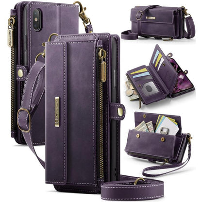 For iPhone XS Max CaseMe C39 RFID Blocking Zipper Wallet Leather Phone Case with Crossbody Strap(Purple) - More iPhone Cases by CaseMe | Online Shopping UK | buy2fix