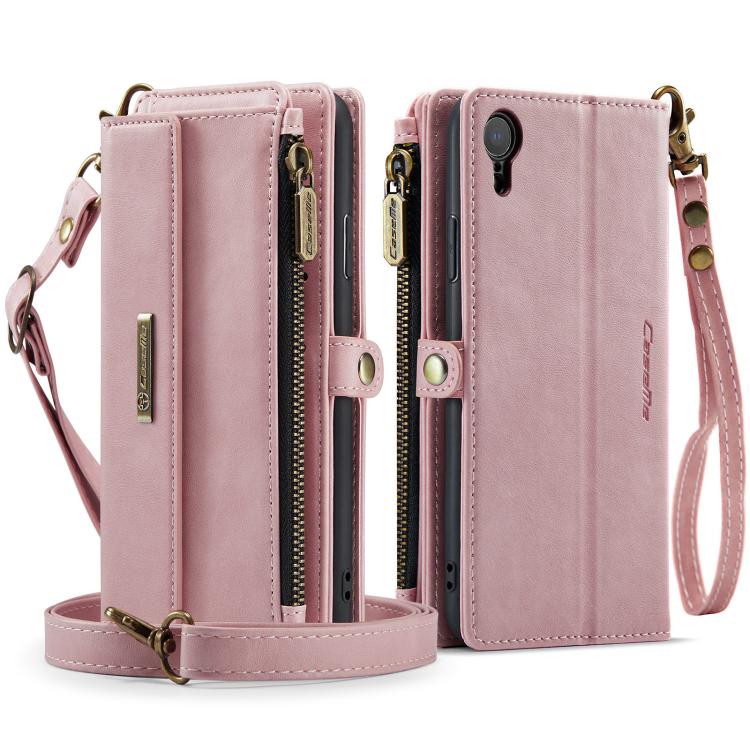For iPhone XR CaseMe C39 RFID Blocking Zipper Wallet Leather Phone Case with Crossbody Strap(Pink) - More iPhone Cases by CaseMe | Online Shopping UK | buy2fix