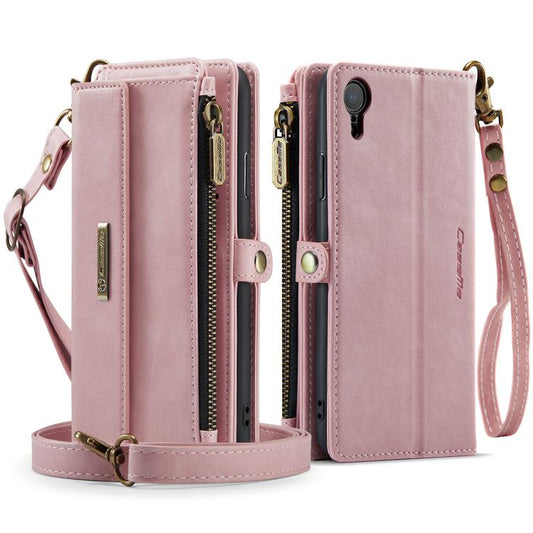 For iPhone XR CaseMe C39 RFID Blocking Zipper Wallet Leather Phone Case with Crossbody Strap(Pink) - More iPhone Cases by CaseMe | Online Shopping UK | buy2fix