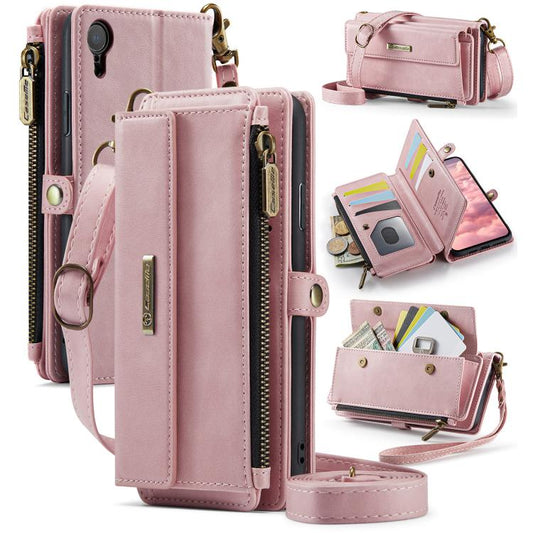 For iPhone XR CaseMe C39 RFID Blocking Zipper Wallet Leather Phone Case with Crossbody Strap(Pink) - More iPhone Cases by CaseMe | Online Shopping UK | buy2fix