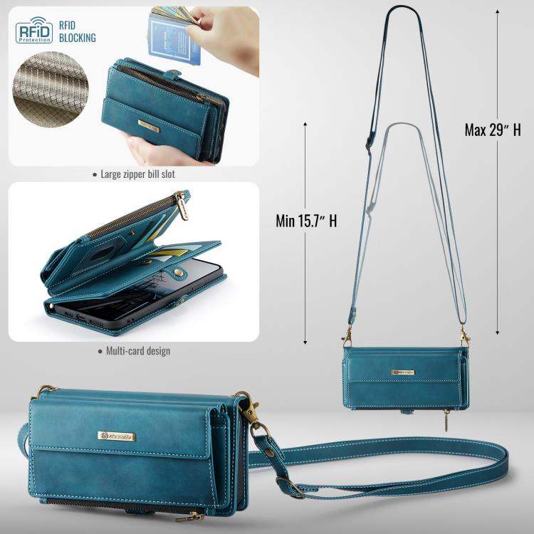 For iPhone XR CaseMe C39 RFID Blocking Zipper Wallet Leather Phone Case with Crossbody Strap(Green) - More iPhone Cases by CaseMe | Online Shopping UK | buy2fix