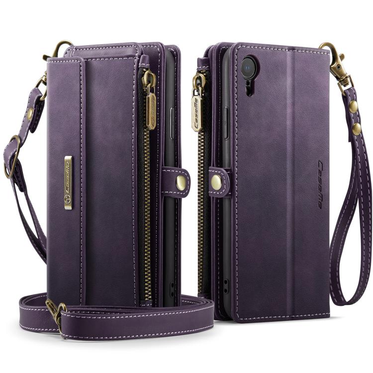 For iPhone XR CaseMe C39 RFID Blocking Zipper Wallet Leather Phone Case with Crossbody Strap(Purple) - More iPhone Cases by CaseMe | Online Shopping UK | buy2fix