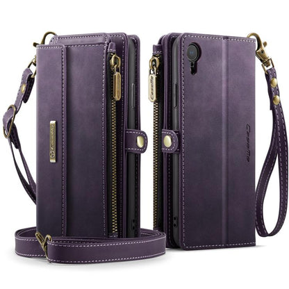 For iPhone XR CaseMe C39 RFID Blocking Zipper Wallet Leather Phone Case with Crossbody Strap(Purple) - More iPhone Cases by CaseMe | Online Shopping UK | buy2fix