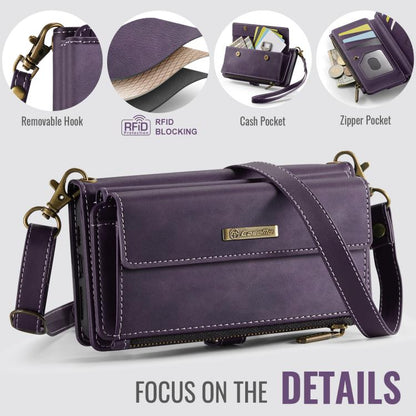 For iPhone XR CaseMe C39 RFID Blocking Zipper Wallet Leather Phone Case with Crossbody Strap(Purple) - More iPhone Cases by CaseMe | Online Shopping UK | buy2fix