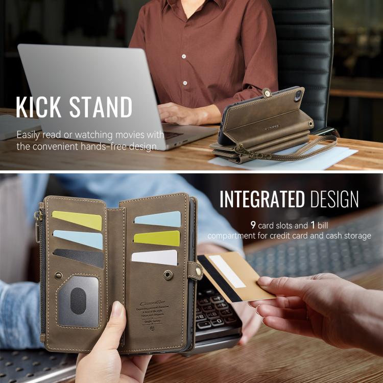 For iPhone 7 Plus / 8 Plus CaseMe C39 RFID Blocking Zipper Wallet Leather Phone Case with Crossbody Strap(Coffee) - More iPhone Cases by CaseMe | Online Shopping UK | buy2fix