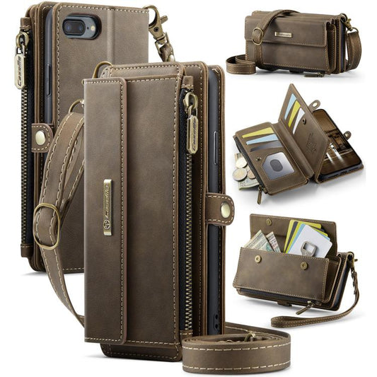 For iPhone 7 Plus / 8 Plus CaseMe C39 RFID Blocking Zipper Wallet Leather Phone Case with Crossbody Strap(Coffee) - More iPhone Cases by CaseMe | Online Shopping UK | buy2fix