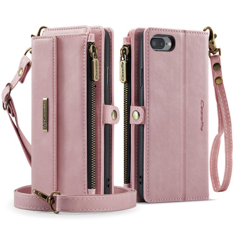 For iPhone 7 Plus / 8 Plus CaseMe C39 RFID Blocking Zipper Wallet Leather Phone Case with Crossbody Strap(Pink) - More iPhone Cases by CaseMe | Online Shopping UK | buy2fix