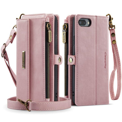 For iPhone 7 Plus / 8 Plus CaseMe C39 RFID Blocking Zipper Wallet Leather Phone Case with Crossbody Strap(Pink) - More iPhone Cases by CaseMe | Online Shopping UK | buy2fix