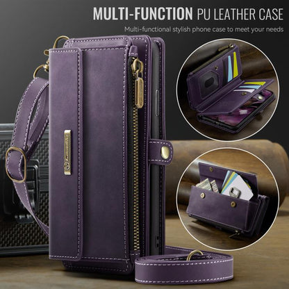 For iPhone 7 Plus / 8 Plus CaseMe C39 RFID Blocking Zipper Wallet Leather Phone Case with Crossbody Strap(Purple) - More iPhone Cases by CaseMe | Online Shopping UK | buy2fix