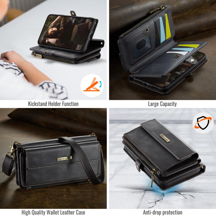 For iPhone 7 / 8 / SE 2022 CaseMe C39 RFID Blocking Zipper Wallet Leather Phone Case with Crossbody Strap(Black) - iPhone SE 2022 / 2020 / 8 / 7 Cases by CaseMe | Online Shopping UK | buy2fix