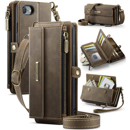 For iPhone 7 / 8 / SE 2022 CaseMe C39 RFID Blocking Zipper Wallet Leather Phone Case with Crossbody Strap(Coffee) - iPhone SE 2022 / 2020 / 8 / 7 Cases by CaseMe | Online Shopping UK | buy2fix