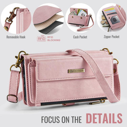 For iPhone 7 / 8 / SE 2022 CaseMe C39 RFID Blocking Zipper Wallet Leather Phone Case with Crossbody Strap(Pink) - iPhone SE 2022 / 2020 / 8 / 7 Cases by CaseMe | Online Shopping UK | buy2fix