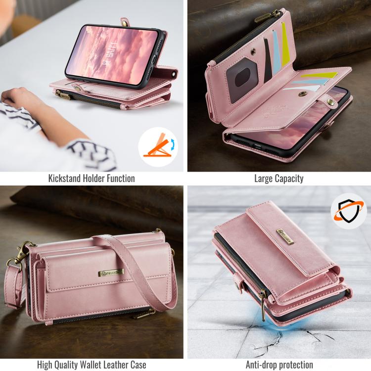 For iPhone 7 / 8 / SE 2022 CaseMe C39 RFID Blocking Zipper Wallet Leather Phone Case with Crossbody Strap(Pink) - iPhone SE 2022 / 2020 / 8 / 7 Cases by CaseMe | Online Shopping UK | buy2fix