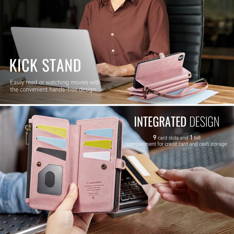 For iPhone 7 / 8 / SE 2022 CaseMe C39 RFID Blocking Zipper Wallet Leather Phone Case with Crossbody Strap(Pink) - iPhone SE 2022 / 2020 / 8 / 7 Cases by CaseMe | Online Shopping UK | buy2fix