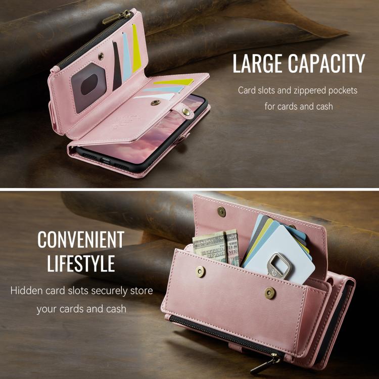 For iPhone 7 / 8 / SE 2022 CaseMe C39 RFID Blocking Zipper Wallet Leather Phone Case with Crossbody Strap(Pink) - iPhone SE 2022 / 2020 / 8 / 7 Cases by CaseMe | Online Shopping UK | buy2fix