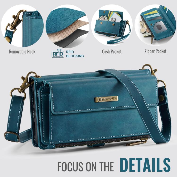 For iPhone 7 / 8 / SE 2022 CaseMe C39 RFID Blocking Zipper Wallet Leather Phone Case with Crossbody Strap(Green) - iPhone SE 2022 / 2020 / 8 / 7 Cases by CaseMe | Online Shopping UK | buy2fix