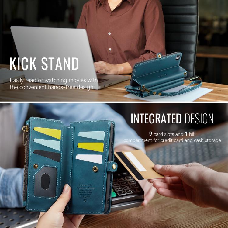 For iPhone 7 / 8 / SE 2022 CaseMe C39 RFID Blocking Zipper Wallet Leather Phone Case with Crossbody Strap(Green) - iPhone SE 2022 / 2020 / 8 / 7 Cases by CaseMe | Online Shopping UK | buy2fix