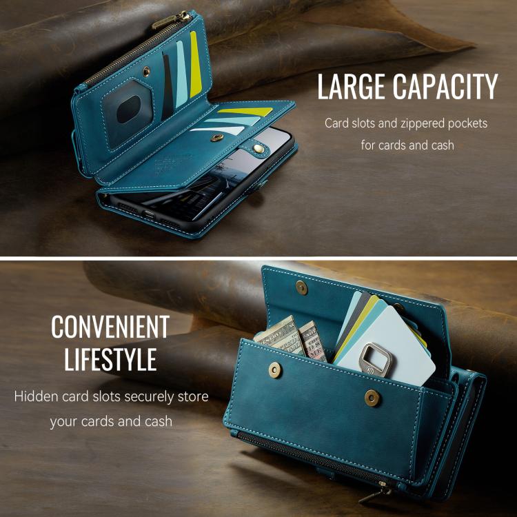 For iPhone 7 / 8 / SE 2022 CaseMe C39 RFID Blocking Zipper Wallet Leather Phone Case with Crossbody Strap(Green) - iPhone SE 2022 / 2020 / 8 / 7 Cases by CaseMe | Online Shopping UK | buy2fix