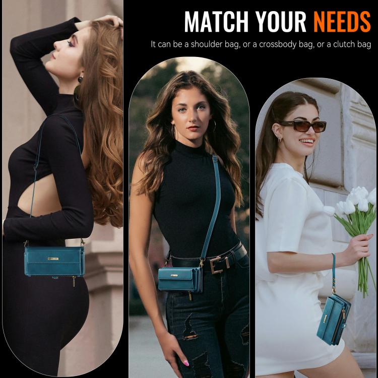 For iPhone 7 / 8 / SE 2022 CaseMe C39 RFID Blocking Zipper Wallet Leather Phone Case with Crossbody Strap(Green) - iPhone SE 2022 / 2020 / 8 / 7 Cases by CaseMe | Online Shopping UK | buy2fix