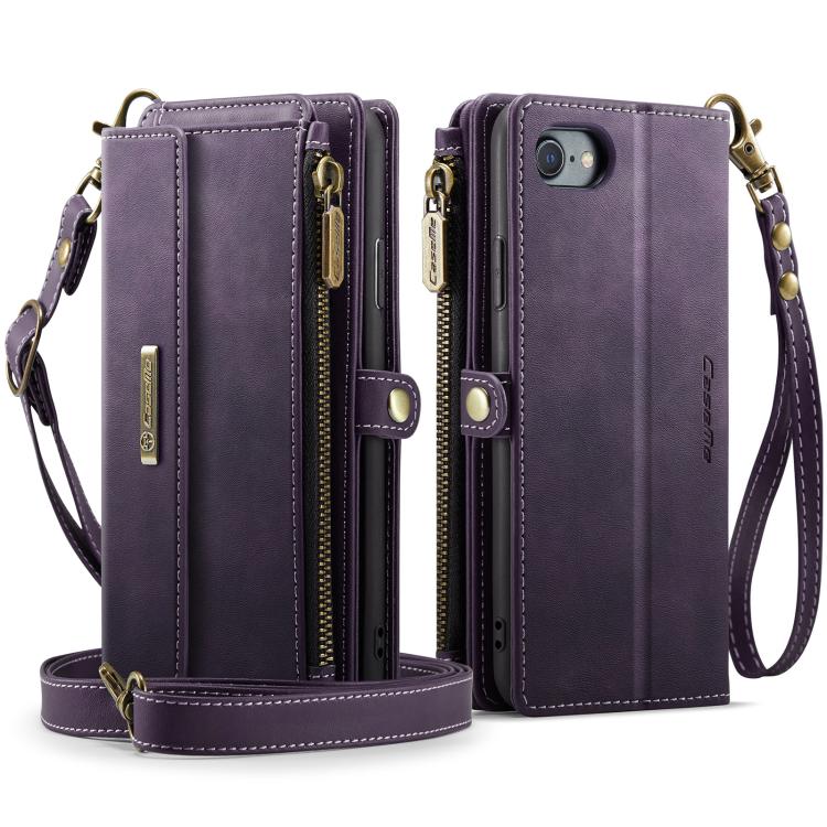 For iPhone 7 / 8 / SE 2022 CaseMe C39 RFID Blocking Zipper Wallet Leather Phone Case with Crossbody Strap(Purple) - iPhone SE 2022 / 2020 / 8 / 7 Cases by CaseMe | Online Shopping UK | buy2fix