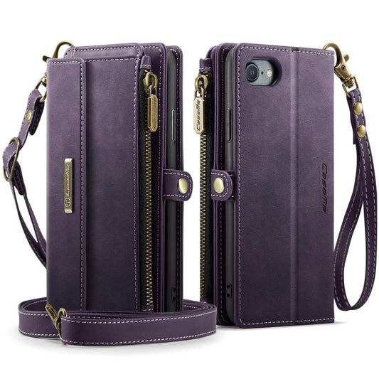 For iPhone 7 / 8 / SE 2022 CaseMe C39 RFID Blocking Zipper Wallet Leather Phone Case with Crossbody Strap(Purple) - iPhone SE 2022 / 2020 / 8 / 7 Cases by CaseMe | Online Shopping UK | buy2fix