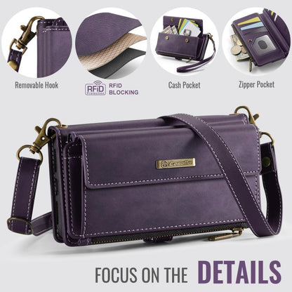 For iPhone 7 / 8 / SE 2022 CaseMe C39 RFID Blocking Zipper Wallet Leather Phone Case with Crossbody Strap(Purple) - iPhone SE 2022 / 2020 / 8 / 7 Cases by CaseMe | Online Shopping UK | buy2fix