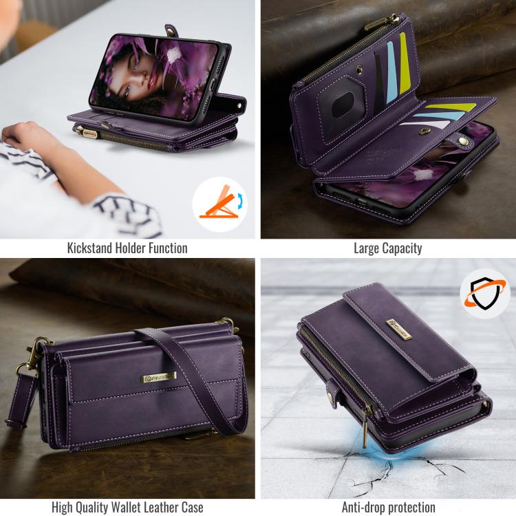For iPhone 7 / 8 / SE 2022 CaseMe C39 RFID Blocking Zipper Wallet Leather Phone Case with Crossbody Strap(Purple) - iPhone SE 2022 / 2020 / 8 / 7 Cases by CaseMe | Online Shopping UK | buy2fix