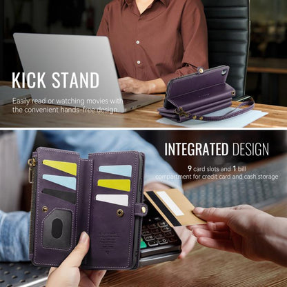 For iPhone 7 / 8 / SE 2022 CaseMe C39 RFID Blocking Zipper Wallet Leather Phone Case with Crossbody Strap(Purple) - iPhone SE 2022 / 2020 / 8 / 7 Cases by CaseMe | Online Shopping UK | buy2fix