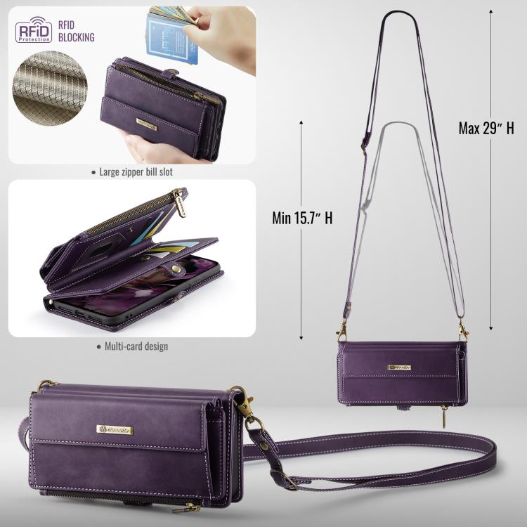 For iPhone 7 / 8 / SE 2022 CaseMe C39 RFID Blocking Zipper Wallet Leather Phone Case with Crossbody Strap(Purple) - iPhone SE 2022 / 2020 / 8 / 7 Cases by CaseMe | Online Shopping UK | buy2fix