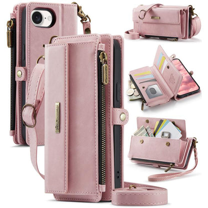 For iPhone 16e CaseMe C39 RFID Blocking Zipper Wallet Leather Phone Case with Crossbody Strap(Pink) - iPhone 16e Cases by CaseMe | Online Shopping UK | buy2fix