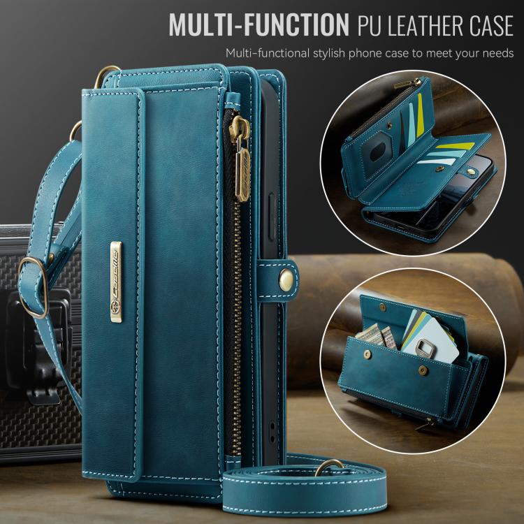 For iPhone 16e CaseMe C39 RFID Blocking Zipper Wallet Leather Phone Case with Crossbody Strap(Green) - iPhone 16e Cases by CaseMe | Online Shopping UK | buy2fix