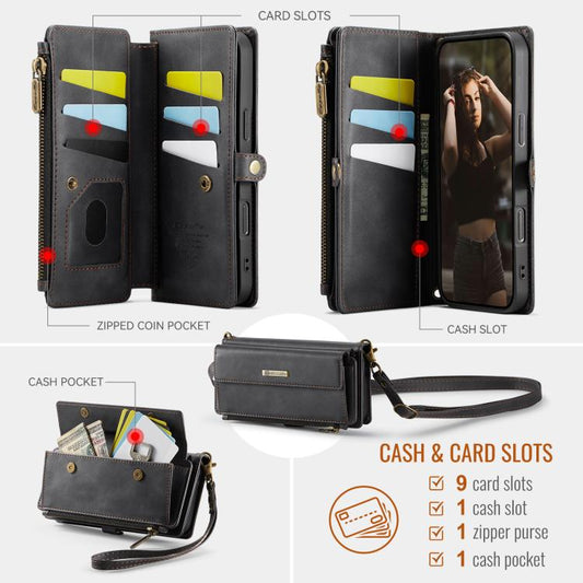 For iPhone Air CaseMe C39 RFID Blocking Zipper Wallet Leather Phone Case with Crossbody Strap(Black) - iPhone Air Cases by CaseMe | Online Shopping UK | buy2fix