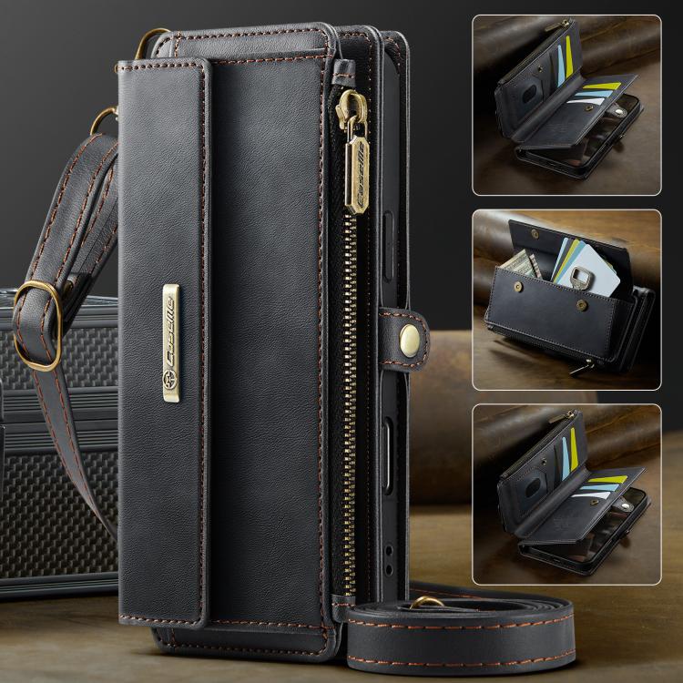 For iPhone Air CaseMe C39 RFID Blocking Zipper Wallet Leather Phone Case with Crossbody Strap(Black) - iPhone Air Cases by CaseMe | Online Shopping UK | buy2fix