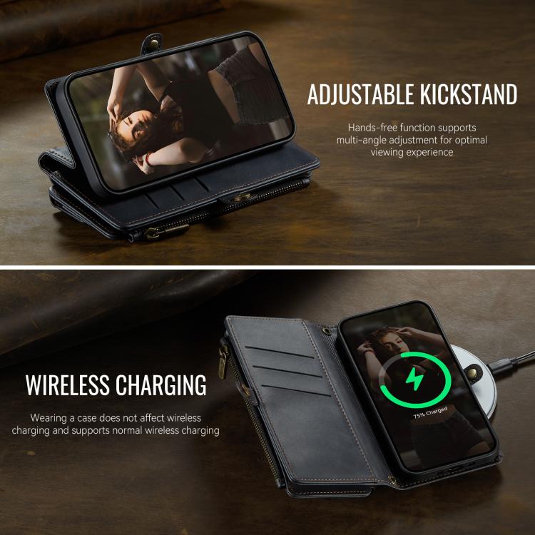 For iPhone Air CaseMe C39 RFID Blocking Zipper Wallet Leather Phone Case with Crossbody Strap(Black) - iPhone Air Cases by CaseMe | Online Shopping UK | buy2fix