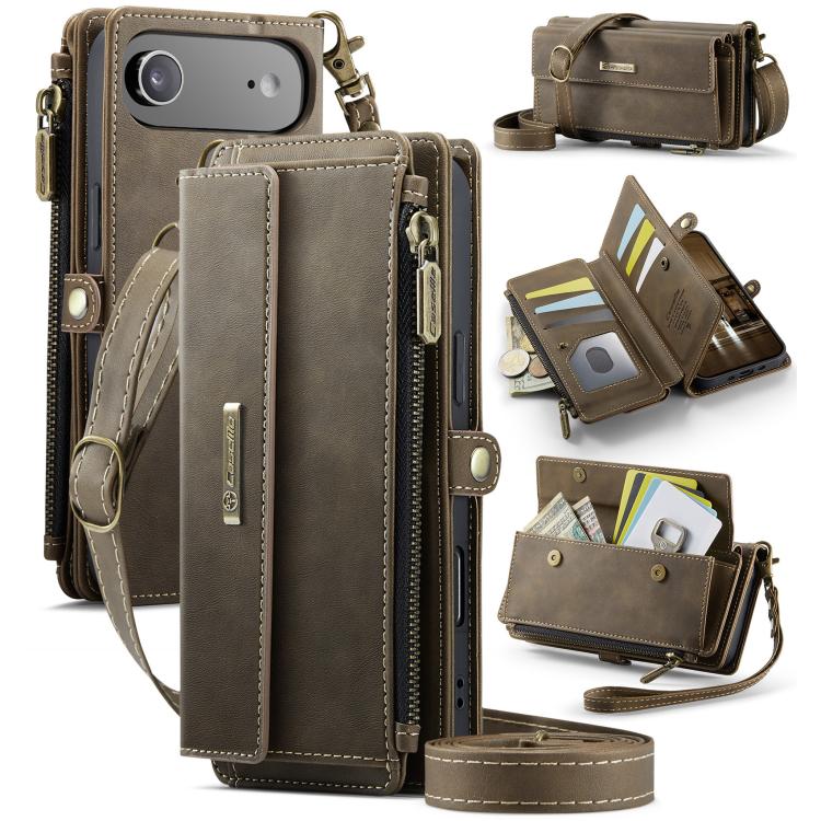 For iPhone Air CaseMe C39 RFID Blocking Zipper Wallet Leather Phone Case with Crossbody Strap(Coffee) - iPhone Air Cases by CaseMe | Online Shopping UK | buy2fix