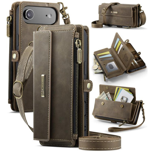 For iPhone Air CaseMe C39 RFID Blocking Zipper Wallet Leather Phone Case with Crossbody Strap(Coffee) - iPhone Air Cases by CaseMe | Online Shopping UK | buy2fix