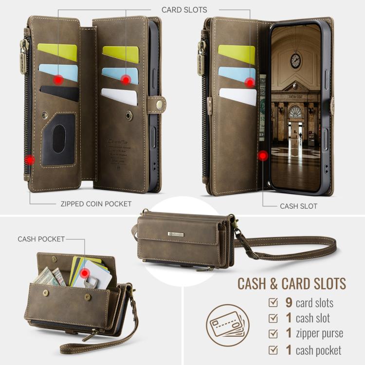 For iPhone Air CaseMe C39 RFID Blocking Zipper Wallet Leather Phone Case with Crossbody Strap(Coffee) - iPhone Air Cases by CaseMe | Online Shopping UK | buy2fix