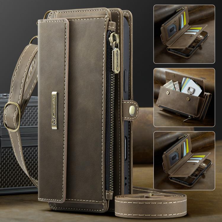 For iPhone Air CaseMe C39 RFID Blocking Zipper Wallet Leather Phone Case with Crossbody Strap(Coffee) - iPhone Air Cases by CaseMe | Online Shopping UK | buy2fix