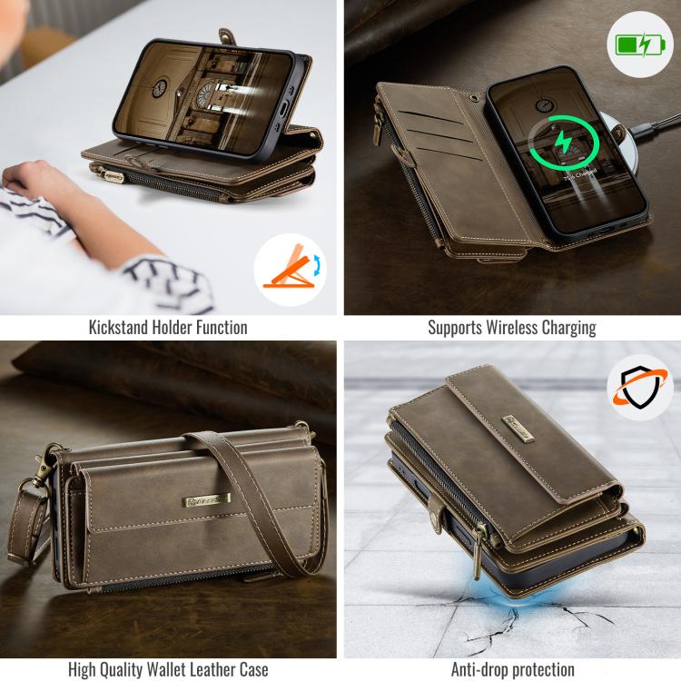 For iPhone Air CaseMe C39 RFID Blocking Zipper Wallet Leather Phone Case with Crossbody Strap(Coffee) - iPhone Air Cases by CaseMe | Online Shopping UK | buy2fix