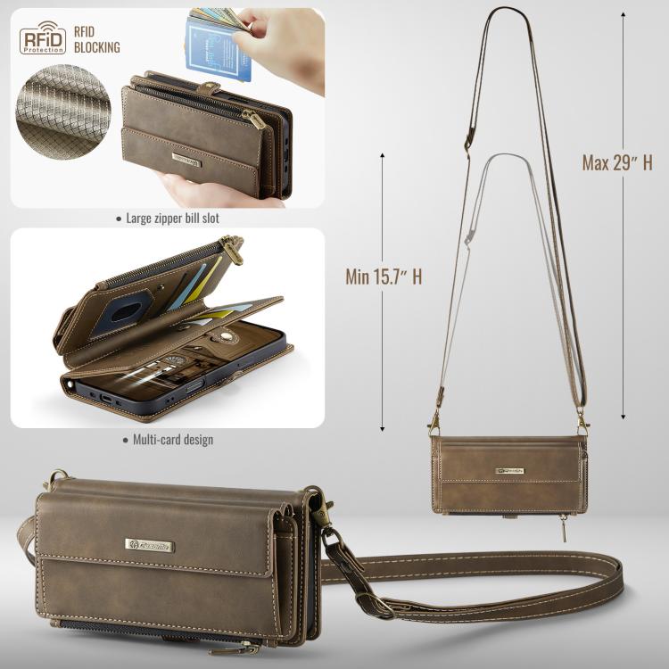 For iPhone Air CaseMe C39 RFID Blocking Zipper Wallet Leather Phone Case with Crossbody Strap(Coffee) - iPhone Air Cases by CaseMe | Online Shopping UK | buy2fix