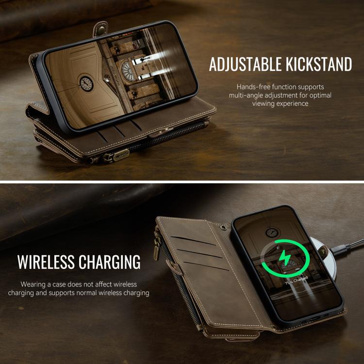 For iPhone Air CaseMe C39 RFID Blocking Zipper Wallet Leather Phone Case with Crossbody Strap(Coffee) - iPhone Air Cases by CaseMe | Online Shopping UK | buy2fix