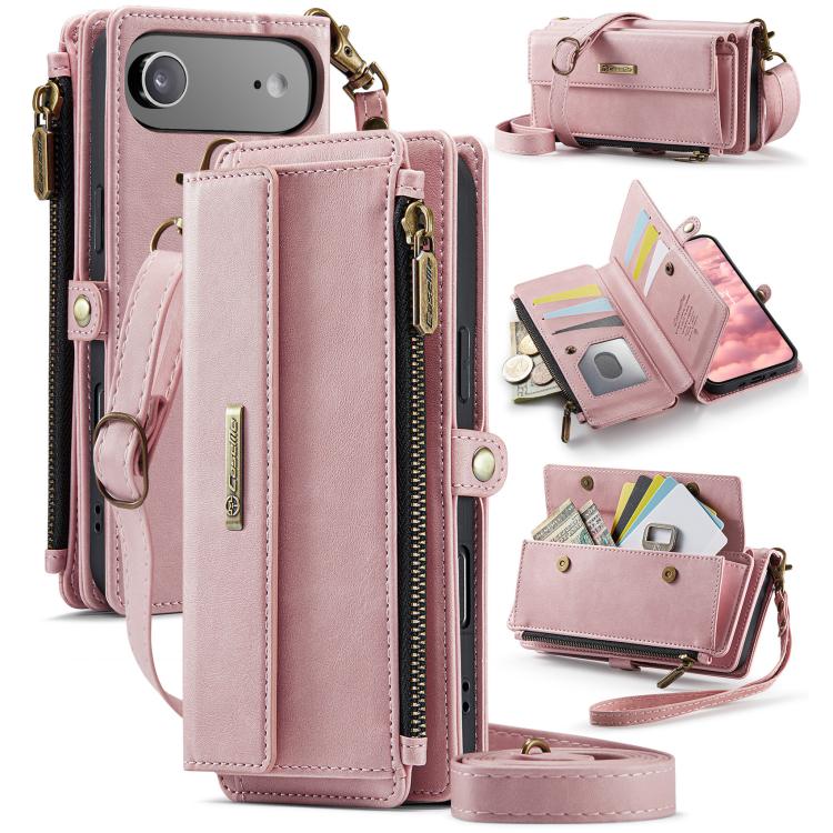 For iPhone Air CaseMe C39 RFID Blocking Zipper Wallet Leather Phone Case with Crossbody Strap(Pink) - iPhone Air Cases by CaseMe | Online Shopping UK | buy2fix