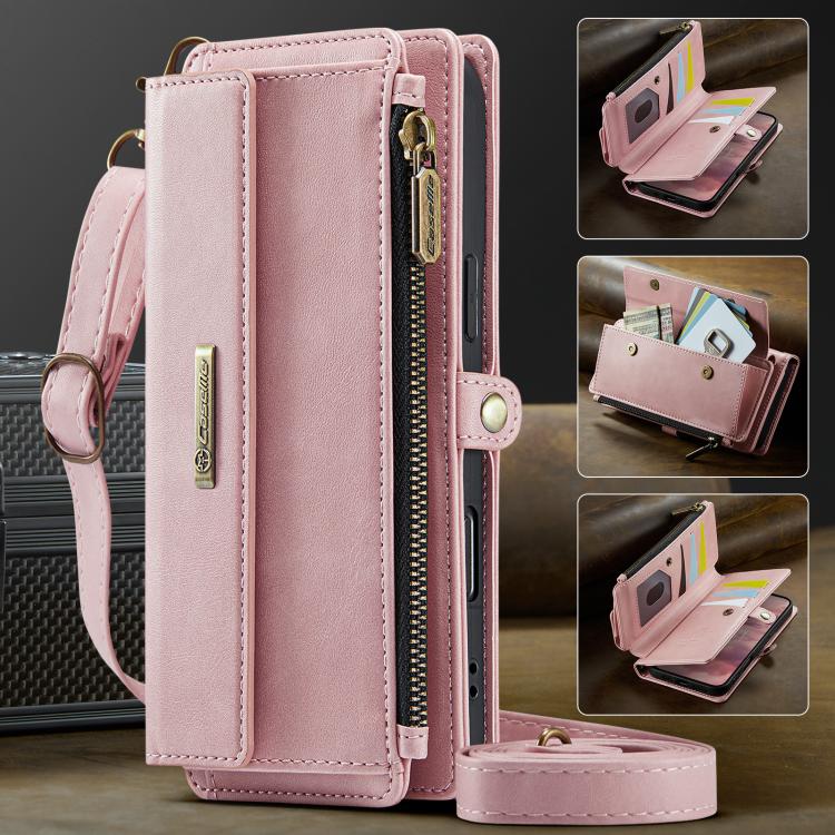For iPhone Air CaseMe C39 RFID Blocking Zipper Wallet Leather Phone Case with Crossbody Strap(Pink) - iPhone Air Cases by CaseMe | Online Shopping UK | buy2fix