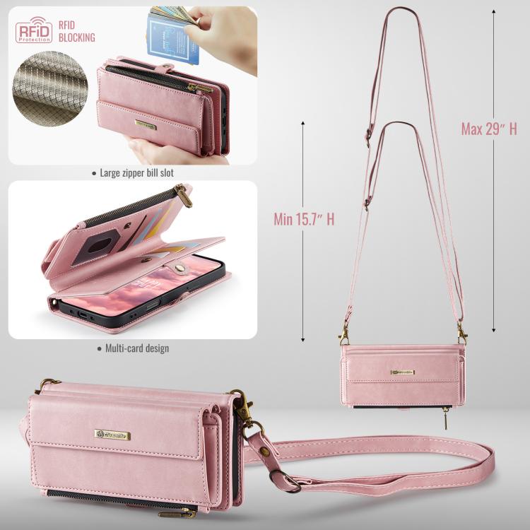 For iPhone Air CaseMe C39 RFID Blocking Zipper Wallet Leather Phone Case with Crossbody Strap(Pink) - iPhone Air Cases by CaseMe | Online Shopping UK | buy2fix