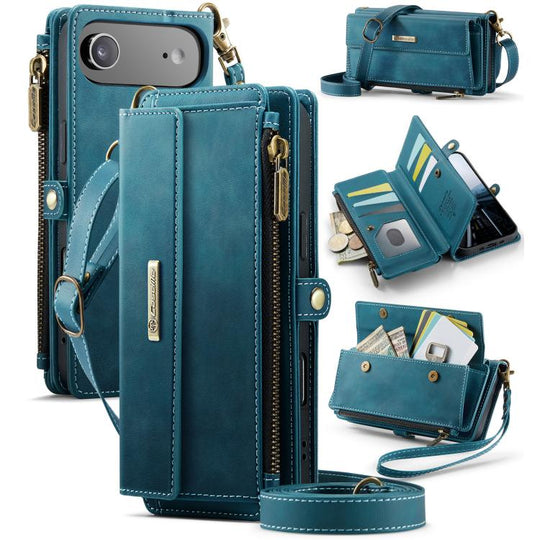 For iPhone Air CaseMe C39 RFID Blocking Zipper Wallet Leather Phone Case with Crossbody Strap(Green)