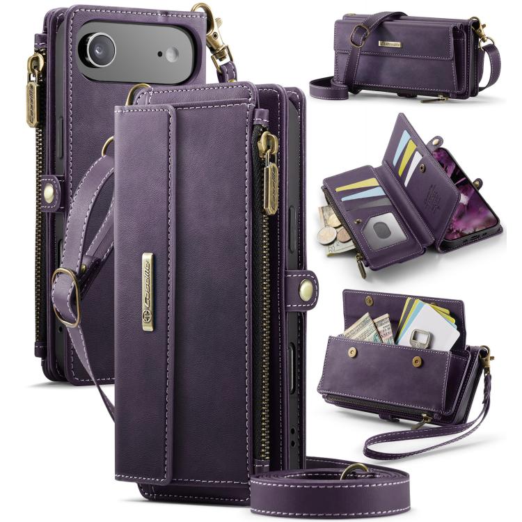 For iPhone Air CaseMe C39 RFID Blocking Zipper Wallet Leather Phone Case with Crossbody Strap(Purple) - iPhone Air Cases by CaseMe | Online Shopping UK | buy2fix