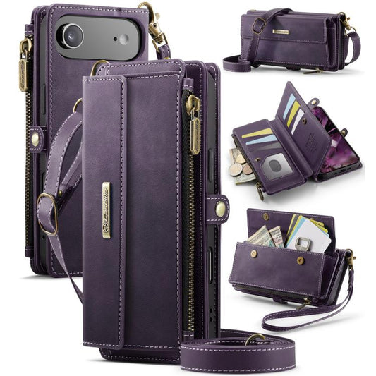 For iPhone Air CaseMe C39 RFID Blocking Zipper Wallet Leather Phone Case with Crossbody Strap(Purple) - iPhone Air Cases by CaseMe | Online Shopping UK | buy2fix