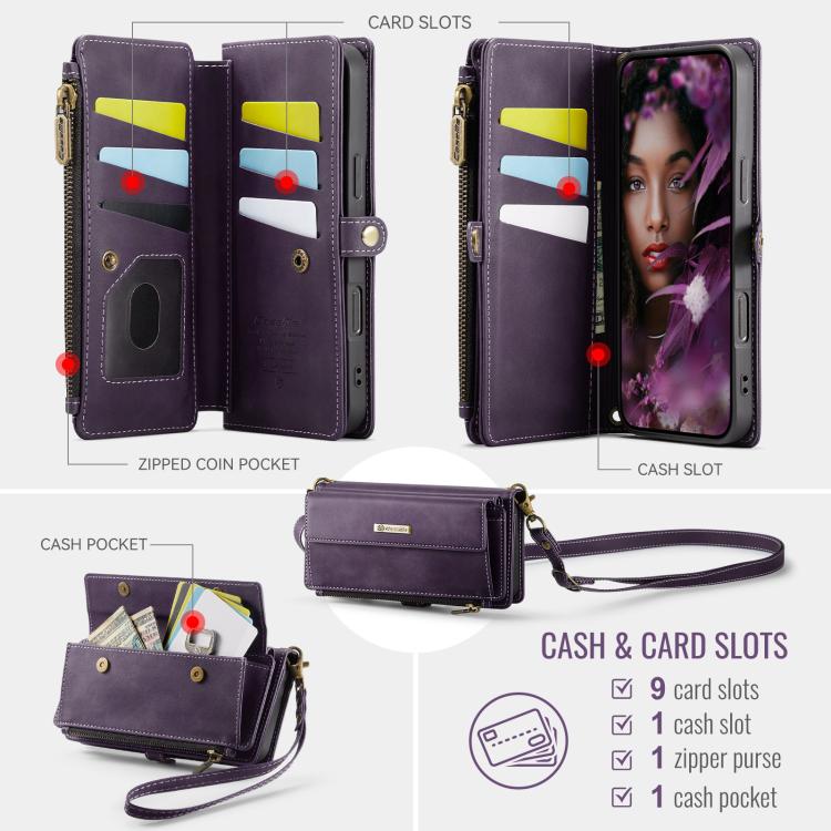 For iPhone Air CaseMe C39 RFID Blocking Zipper Wallet Leather Phone Case with Crossbody Strap(Purple) - iPhone Air Cases by CaseMe | Online Shopping UK | buy2fix