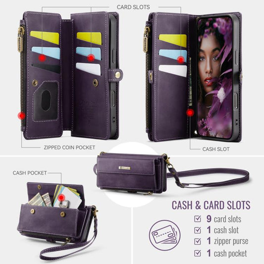 For iPhone Air CaseMe C39 RFID Blocking Zipper Wallet Leather Phone Case with Crossbody Strap(Purple) - iPhone Air Cases by CaseMe | Online Shopping UK | buy2fix